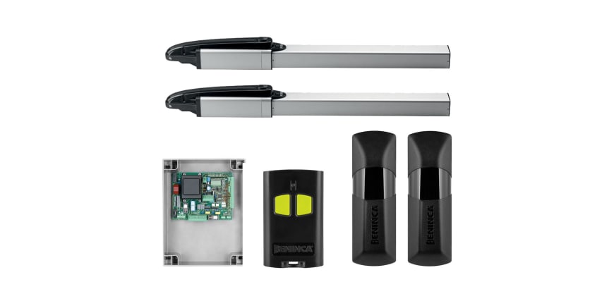The components included in the CAB Hydro 30AC Hydraulic Double Leaf Swing Gate Operator Kit 
