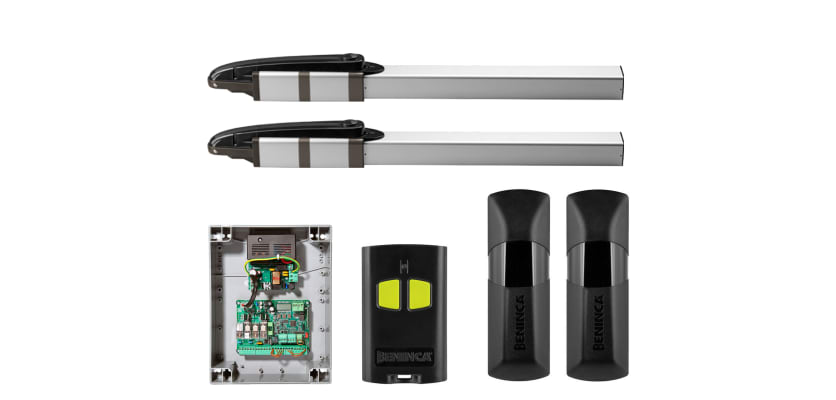 All of the Components that are included in the CAB Hydro KHD 3524EAC Hydraulic Double Leaf Swing Gate Operator Kit 