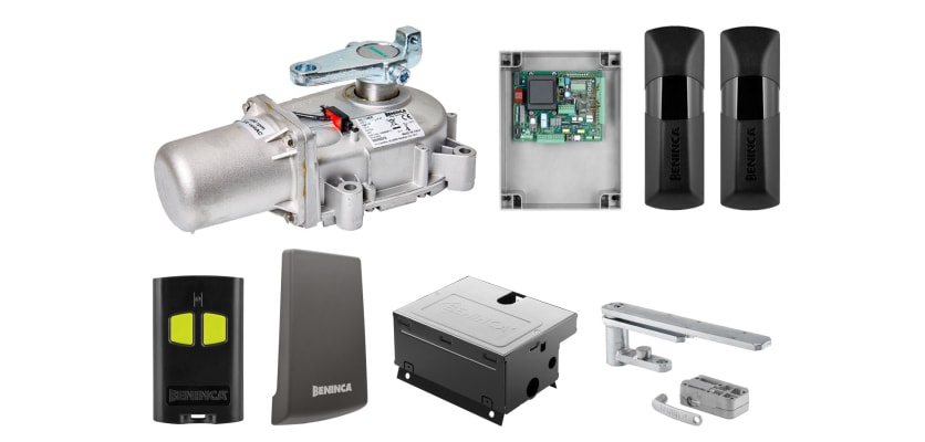All of the Components that are included in the KSDU IT14NE Single Leaf  Swing Gate Operator Kit