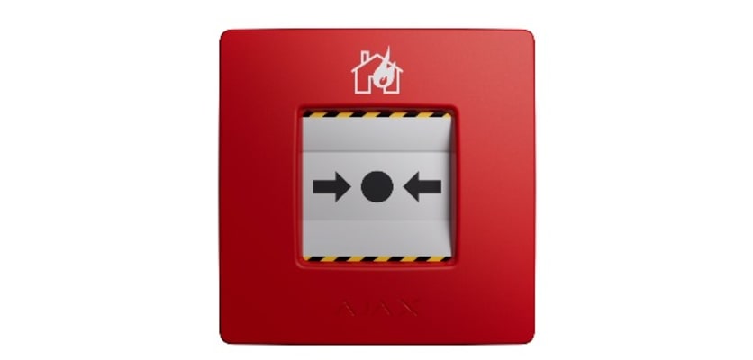 A Close up view of the Ajax Fire Call Point Emergency Red button