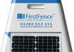A front View showing the First Fence Logo and the Solar panels 