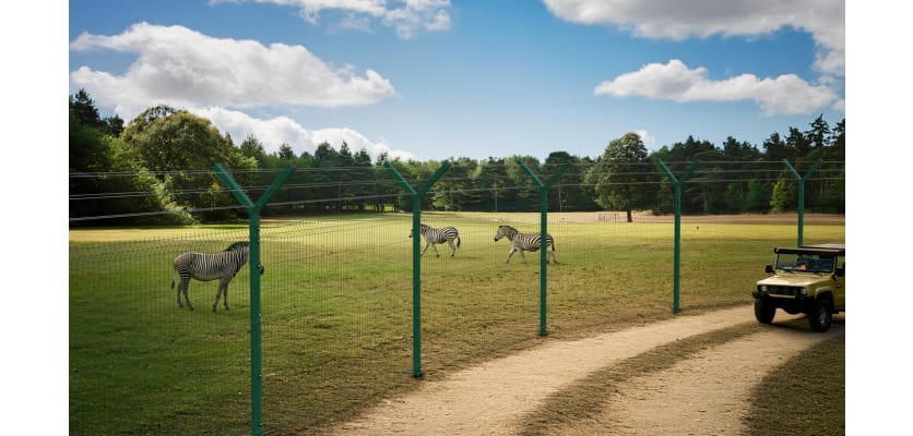 Y Shaped Barbed Wire Bracket for mesh fencing around a Zoo enclosure