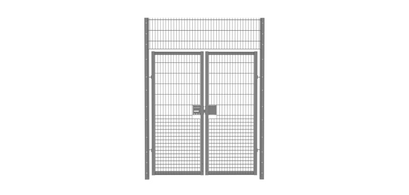 Double leaf rebound mesh gate kit, measuring 2.0m wide by 3.0m high, featuring durable construction for outdoor use.