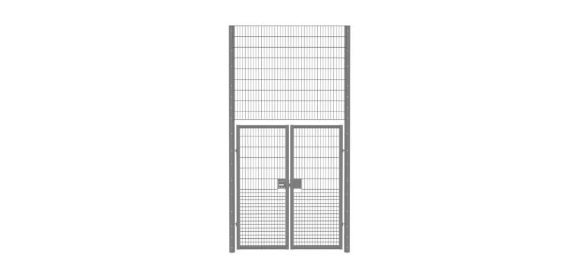Double leaf gate kit featuring a durable mesh design, measuring 2.0m wide and 4.2m high, perfect for security and access solutions.