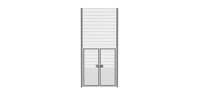 Heavy-duty mesh double leaf gate kit designed for secure access, measuring 2.0m wide by 4.8m high, perfect for industrial or residential use.