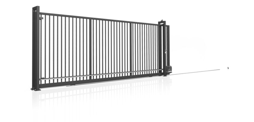 Black Automated Tracked Sliding Gate with vertical infill 