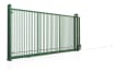 Green Automated Tracked Sliding Gate with vertical infill 