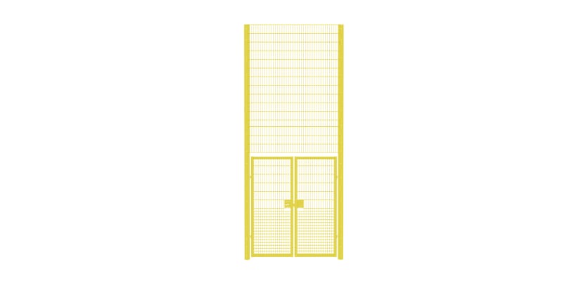 Double leaf mesh gate kit, 2.0m wide and 6.0m high, featuring a sturdy design for secure access.