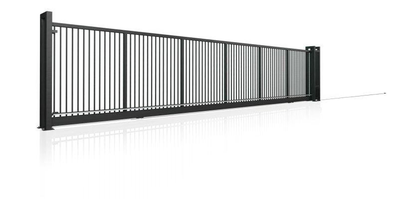 12m Wide Manual Tracked Sliding Gate with Vertical Bar Infill - Black