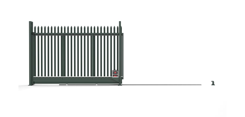 Opened view of  Green Automated Palisade Tracked Sliding Gate