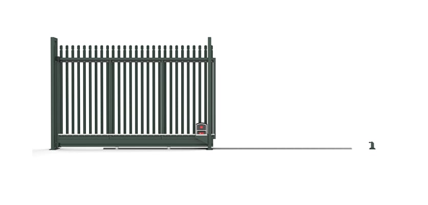  Automated Palisade Tracked Sliding Gate with Round and Notched Infill in Green Finish