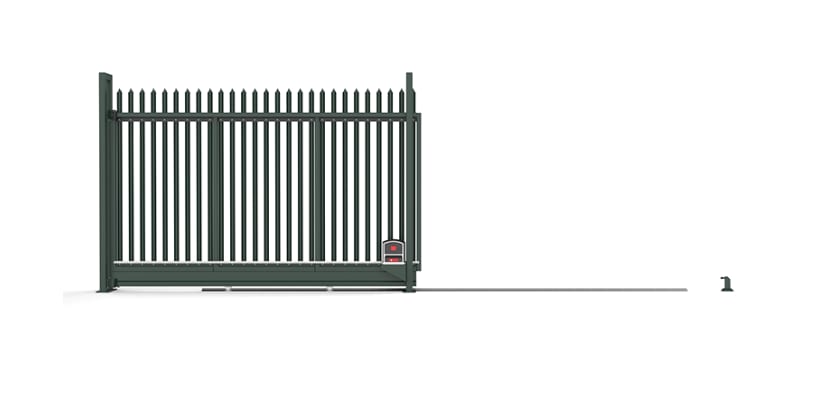  Automated Palisade Tracked Sliding Gate with Single Point Infill in Green Finish