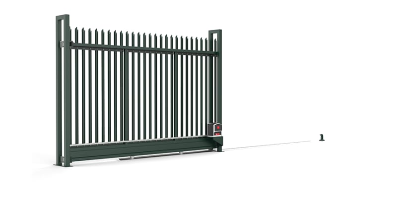  Green Automated Palisade Tracked Sliding Gate with triple pointed pales