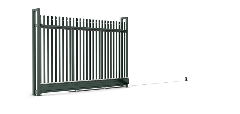 Manual Palisade Tracked Sliding Gate with Round and Notched Pale Infill - Green