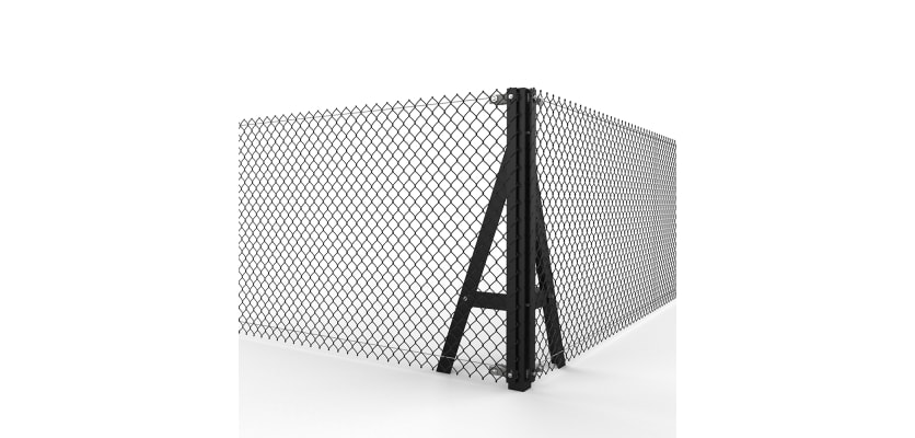 Black Steel Corner Strainer Post Kit installed with chain link mesh