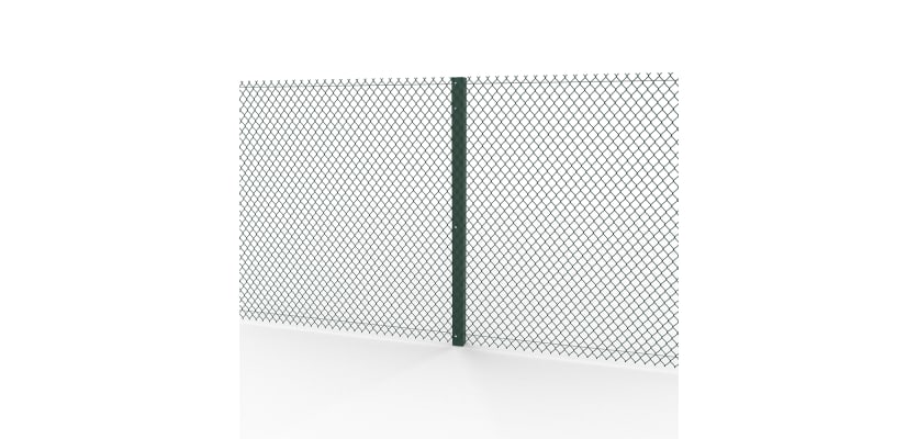 Green Steel Intermediate Post installed in chain link fencing system 
