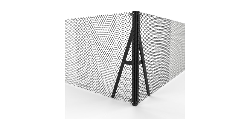 Black Steel Corner Strainer Post Kit installed with chain link mesh