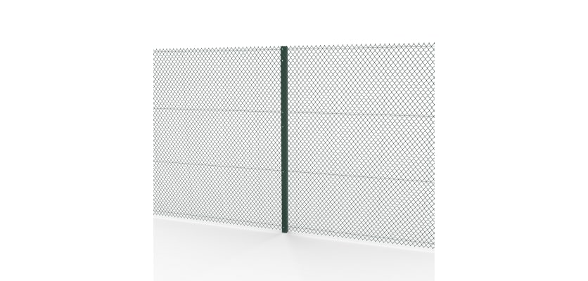 Green Steel Intermediate Post installed in chain link mesh system