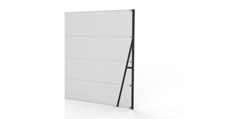 Black Steel End Strainer Post Kit installed with chain link mesh