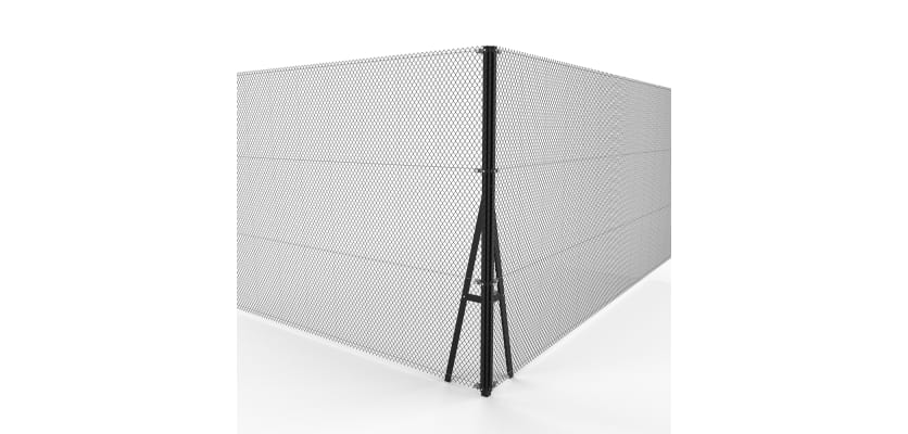 Black Steel Corner Strainer Post Kit installed with chain link mesh