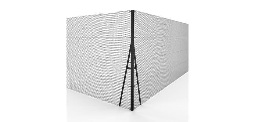 Black Steel Corner Strainer Post Kit installed with chain link mesh