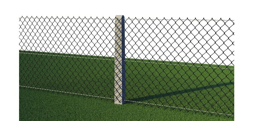 Concrete intermediate post supporting chain link fencing