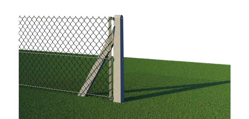 Concrete end post holding up chain link fencing