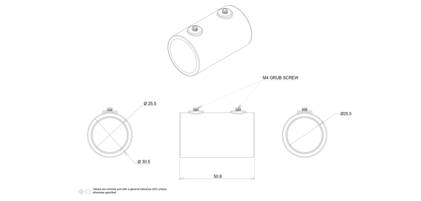 Quadraspike External Shaft Connector 25mm diagram
