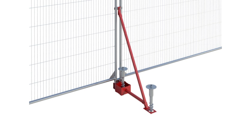 SemPerFix Stabilising System for Temporary Fencing attached between two temporary fencing panels 