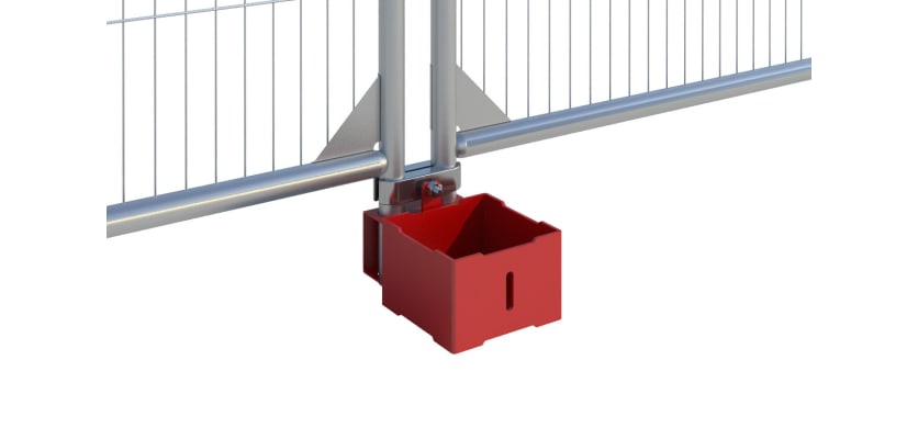 SemPerFix Ground Screw Box attached to Temporary Fencing Panels