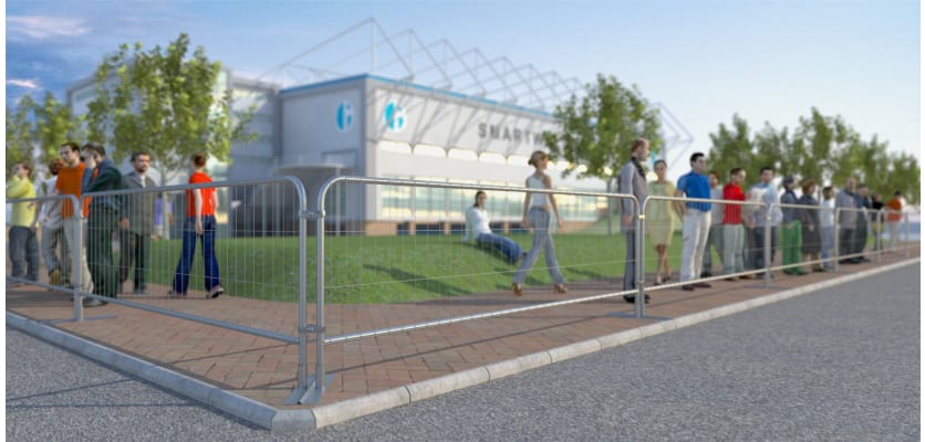3.5-meter smartweld pedestrian mesh crowd control barrier in a package of 100, featuring sturdy construction and vibrant yellow color for high visibility.