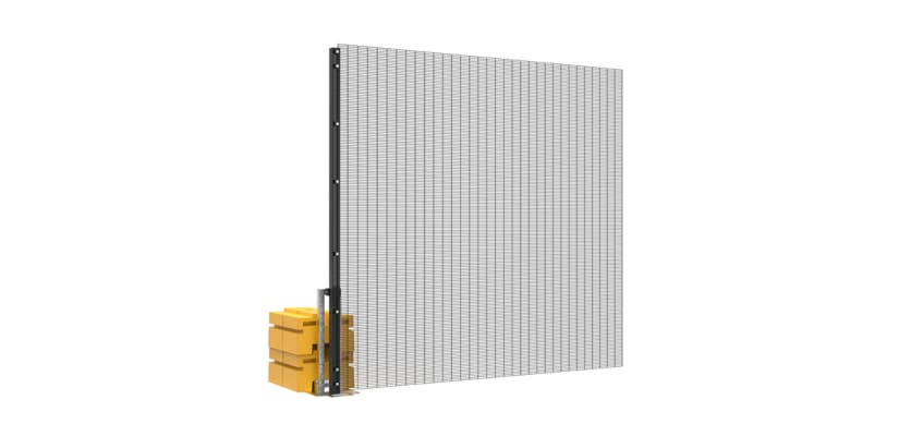2.4m high galvanised steel 358 mesh intermediate fencing kit with assembly components, designed for hire use.