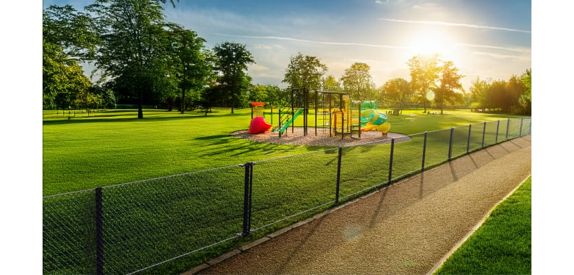 Chain link fencing around play ground