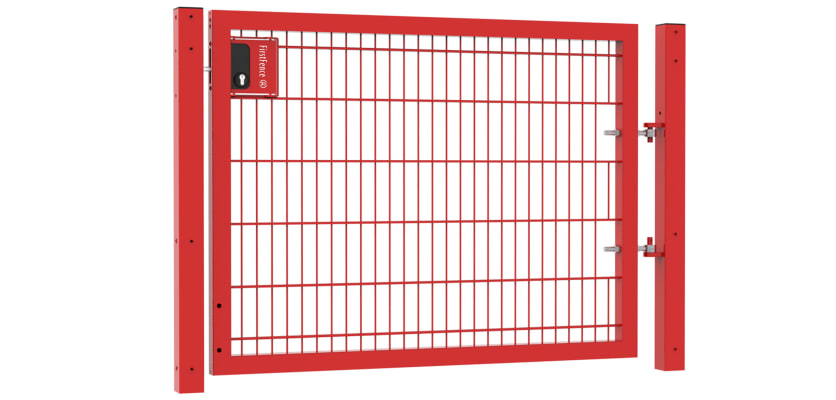 A Red 1.2m x 1.2m 868 Twin Mesh Apollo Single Leaf Security Gate with Digital Lock