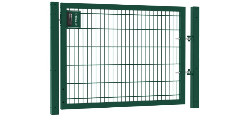 An Apollo 1.2m High by 1.2m Wide Green 868 Twin Mesh Gate with Digital keypad lock