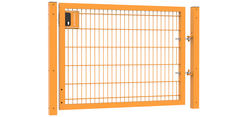 A Yellow 1.2m High by 1.2m Wide Apollo 868 Twin Mesh Gate with Key Lock