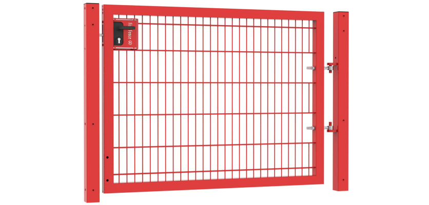 A Red 1.2m High by 1.2m Wide Apollo Twin Mesh Single Leaf Gate with Latch and Key Lock