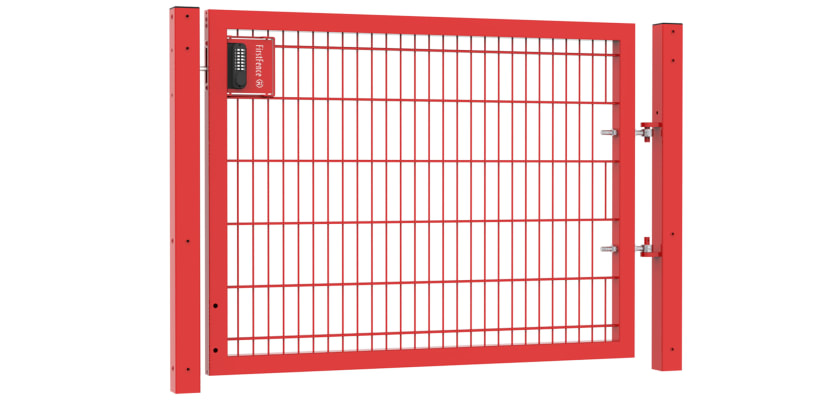 A Red 1.2m x 2.0m 868 Twin Mesh Apollo Single Leaf Security Gate with Digital Lock