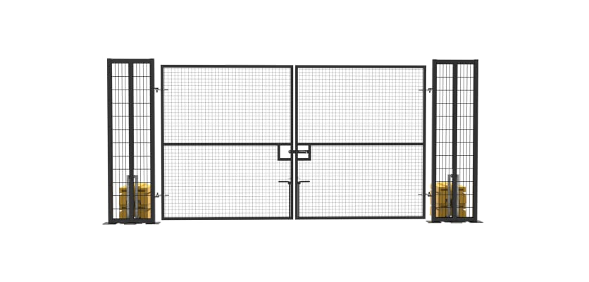 Double leaf gate kit featuring a 2.4m high and 4.0m wide design, showcased in a construction setting, perfect for secure site access.