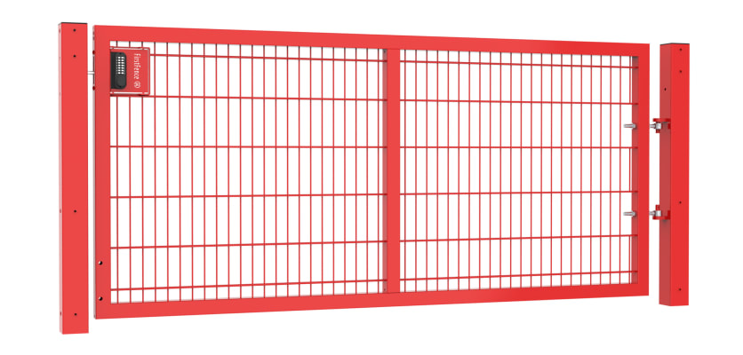 A Red 1.2m x 2.5m 868 Twin Mesh Apollo Single Leaf Security Gate with Digital Lock