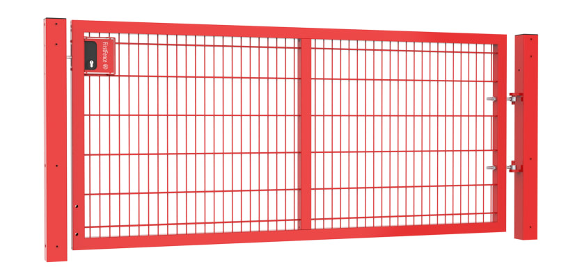 A 1.2m x 2.5m single leaf 868 Twin Mesh Apollo Gate with Key Lock - Red Finish