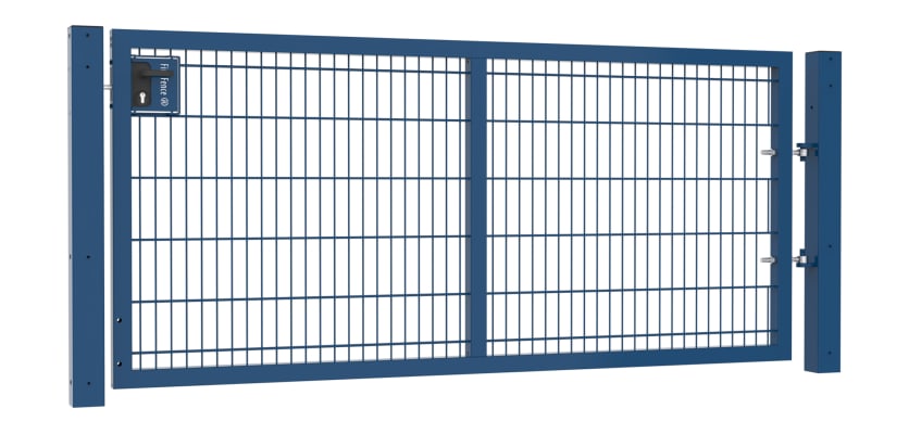 A Blue 1.2m High by 2.5m Wide Apollo 868 Twin Mesh Gate with Key Lock