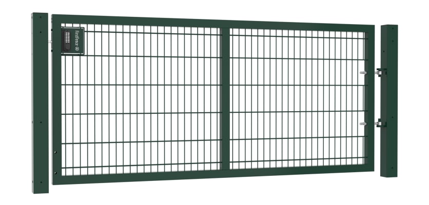 An Apollo 1.2m High by 2.5m Wide Green 868 Twin Mesh Gate with Digital keypad lock