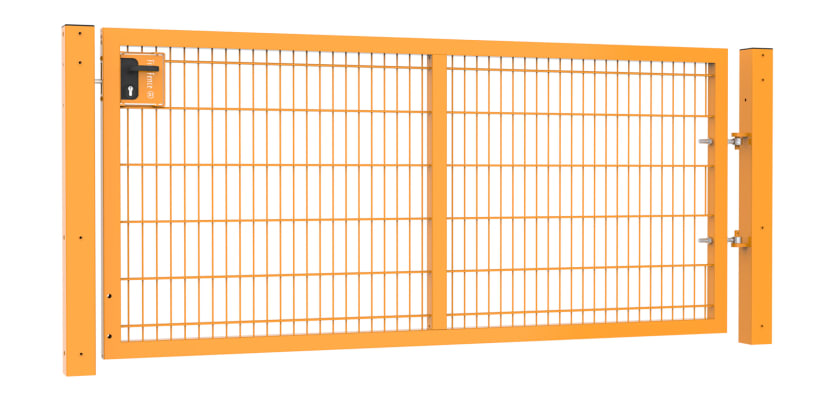 A 1.2m High by 2.5m Wide 868 Twin Mesh Apollo Gate with A Latch and Key Lock - Yellow Powder Coated Finish