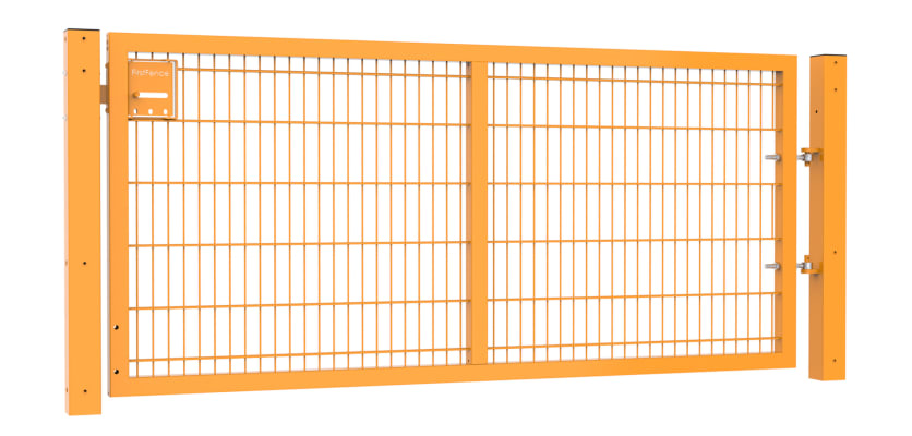 An Apollo 1.2m High by 2.5m Wide Single Leaf 868 Twin Mesh Gate with Slider Kit - Yellow Powder Coated Finish
