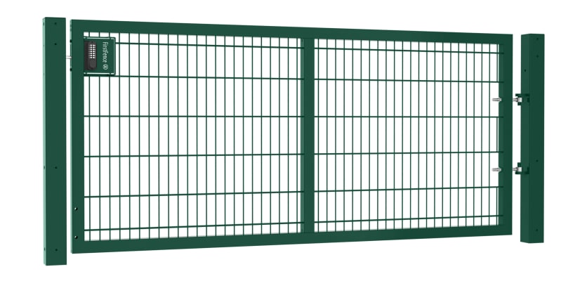An Apollo 1.2m High by 2.5m Wide Green 868 Twin Mesh Gate with Digital keypad lock