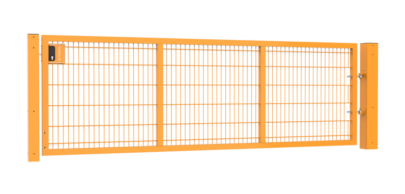A 1.2m High by 3.0m Wide 868 Twin Mesh Apollo Gate with A Latch and Key Lock - Yellow Powder Coated Finish