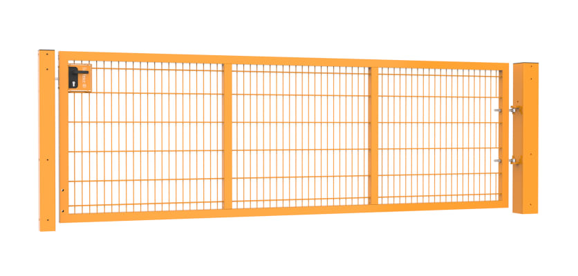 A Yellow 1.2m High by 3.0m Wide Apollo 868 Twin Mesh Gate with Key Lock