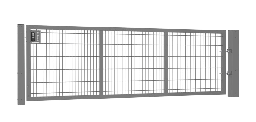 A Grey Apollo 1.2m High by 3.0m Wide Single Leaf 868 Twin Mesh gate with Digital Lock