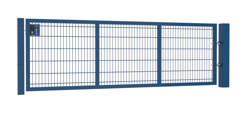 A Blue 1.2m High by 3.0m Wide Apollo 868 Twin Mesh Gate with Key Lock